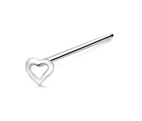 Hollow Flat Heart Silver Straight Nose Stud NSKA-132